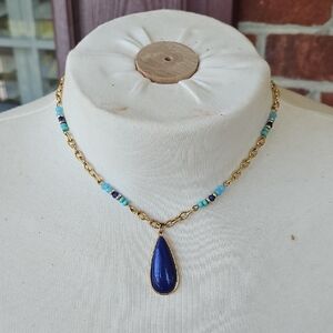 Gold and Blue Pendant Necklace